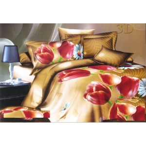  Béžový povlak na postel s červeným květinovým vzorem