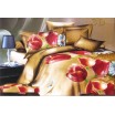  Béžový povlak na postel s červeným květinovým vzorem
