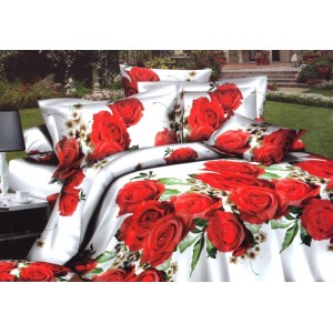 Bílý ložní povlak s červenými růžemi
