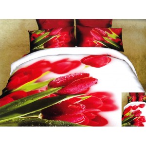  Bílý povlak na postel červerný tulipán