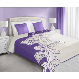Oboustranný přehoz na manželskou postel v bílo fialové barvě