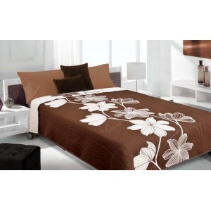 Moderní a luxusní oboustranný přehoz na postel hnědý s bílými květy