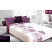 Moderní a luxusní oboustranný přehoz na postel bílý s fialovými květy