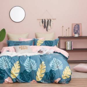 Krásné bavlněné pohodlné povlečení v modro růžové kombinaci s barevnými listy