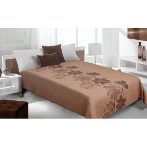 Moderní a luxusní oboustranný přehoz na postel hnědý s béžovými květy