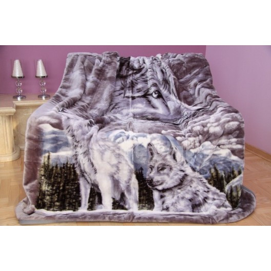 Měkká luxusní deka z akrylu šedá s vlky