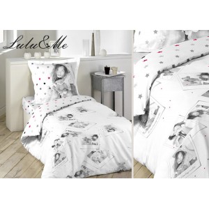 Povlečení na postel bílé barvy s růžovo šedými hvězdami 140x200 cm