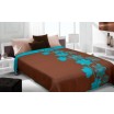Moderní a luxusní oboustranný přehoz na postel modrý s hnědými květy