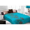 Moderní a luxusní oboustranný přehoz na postel modrý s hnědými květy