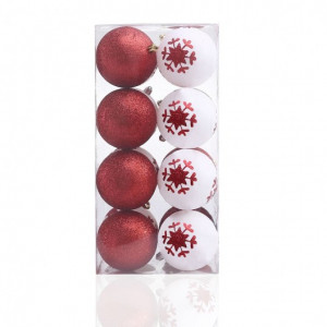 Červeno bílý set plastových vánočních koulí 16 ks