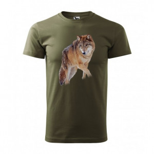 Bavlněné lovecké pánské tričko s kvalitním potiskem vlka