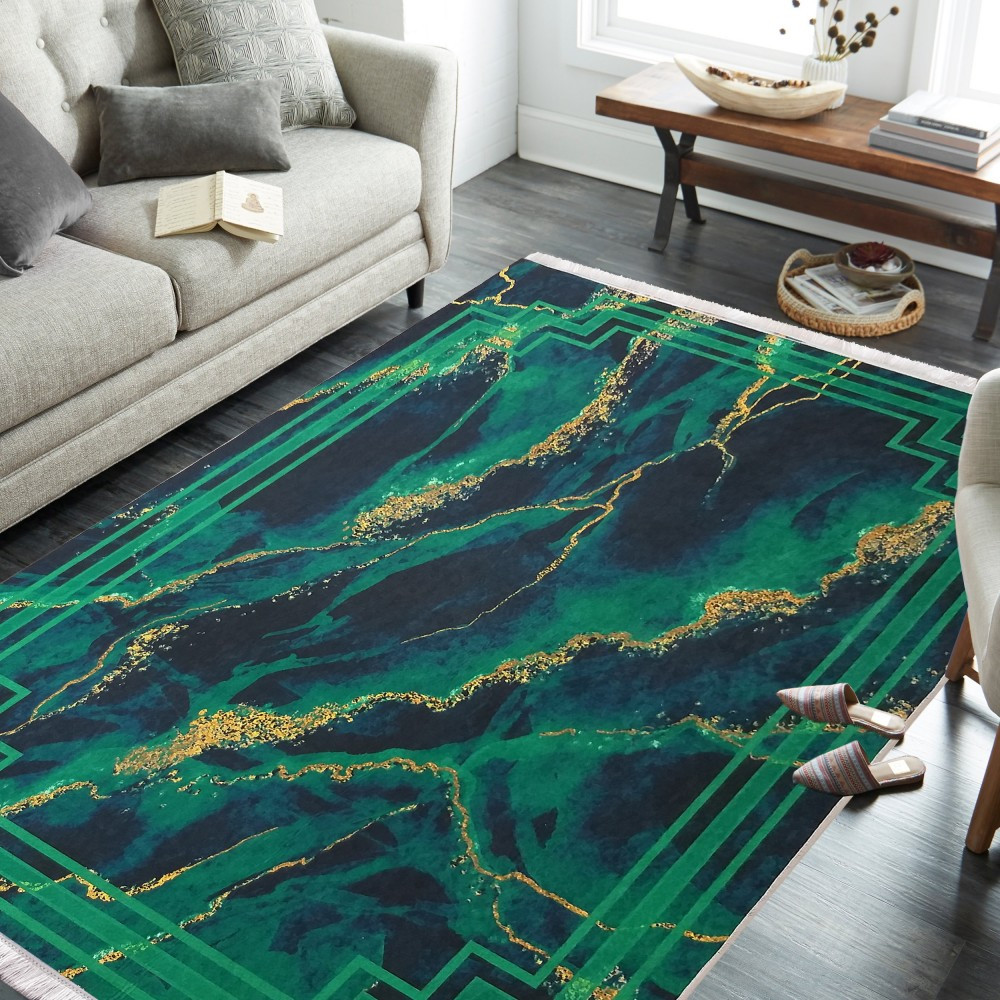 Protiskluzový koberec s abstraktním vzorem v zelené barvě