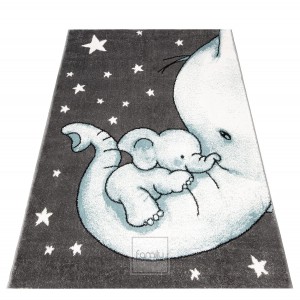 Dětský šedě modrý koberec na hraní slůňata