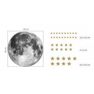 Originální nálepka na zeď měsíc a zlaté hvězdy 45 cm