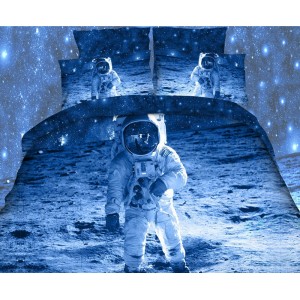 Modré povlečení na postel z mikrovlákna s kosmonautem