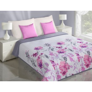 Růžové květy bílý oboustranný přehoz na postel