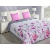Růžové květy bílý oboustranný přehoz na postel