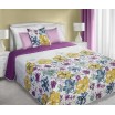 Bílo fialový oboustranný přehoz na postel s květy přes celý přehoz