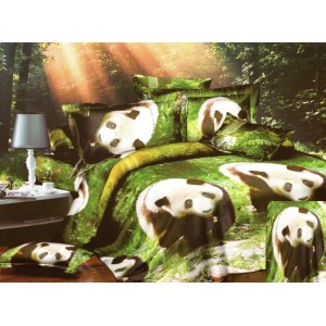 Zelené ložní povlečení s pandami