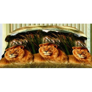 Hnědý 3D oboustranný přehoz na postel s lvy