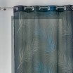 Krásná tmavě modrá vzdušná záclona s motivem listů 140 x 240 cm