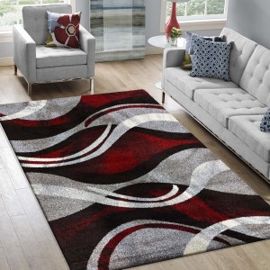 Originální koberec s abstraktním vzorem v červenošedé barvě