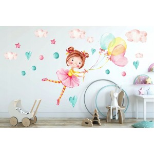 Krásná dětská nálepka na zeď holčička s balony