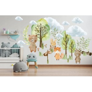 Originální a kvalitní dětská nálepka na zeď lesní zvířátka 60 x 120 cm