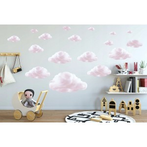 Milá dětská nálepka na zeď růžové mraky