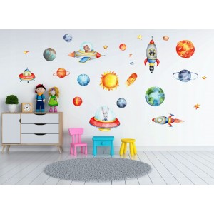 Krásná dětská barevná nálepka na zeď s motivem kosmu