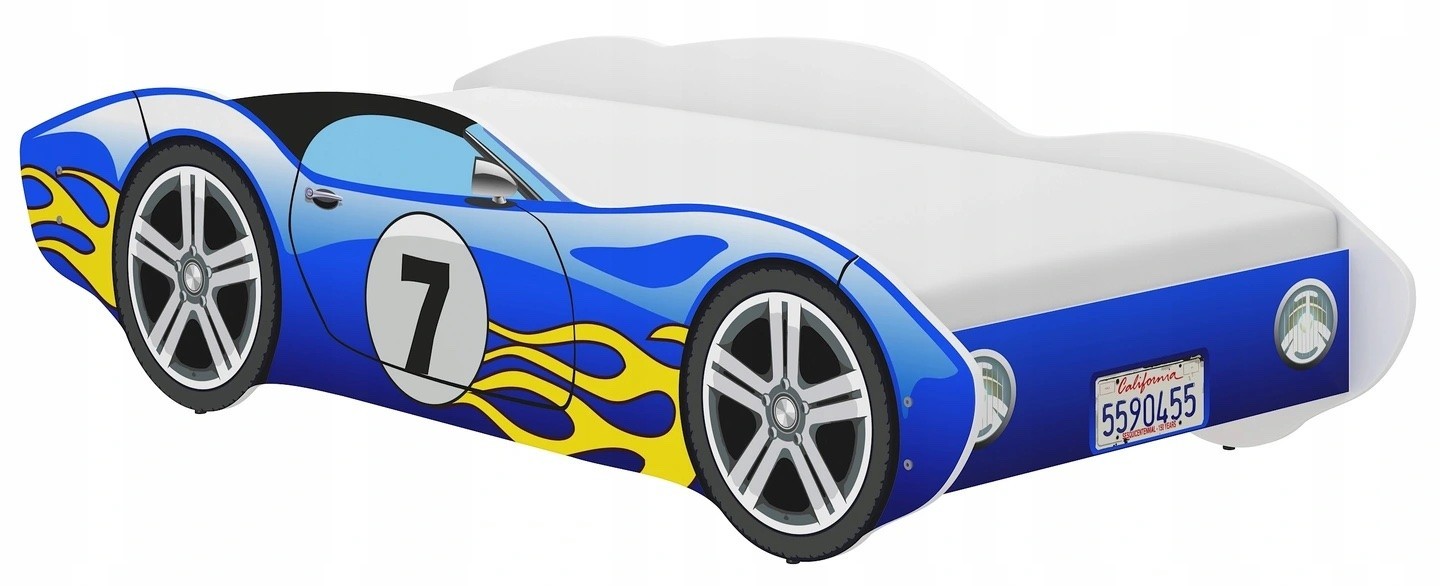 Jedinečná chlapecká dětská postel modré závodní auto 140 x 70 cm