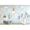 Modrá nálepka na zeď do dětského pokoje létající zajíci s balony 80 x 160 cm