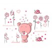 Kvalitní růžová nálepka na zeď zamyšlený medvídek