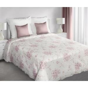Oboustranné bílé přehozy na manželskou postel se vzorem růžových květů