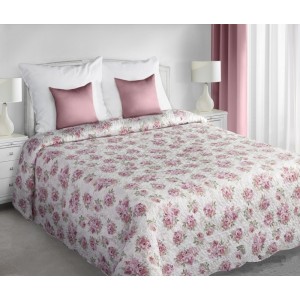Dekorativní krémový oboustranný přehoz na manželskou postel s růžovými růžemi