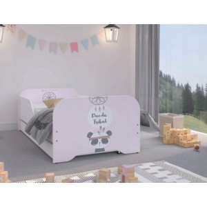 Dětská postel 160 x 80 cm pro dívky s růžovým čelem a pandou
