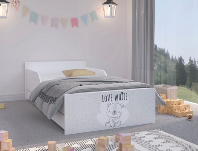 Roztomilá dětská postel 180 x 90 cm s šedým čelem a macíkem