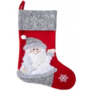 Vánoční červeno šedá ozdobná dekorační mikulášská čepice se Santa Clausem