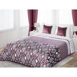 Vínové přehozy a deky oboustranné na postel s bílým motivem trojúhelníků