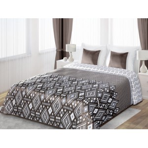 Hnědé přehozy a deky oboustranné na postel s bílým motivem kulek