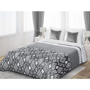 Luxusní šedé oboustranné přehozy přes postel s bílými kostkami
