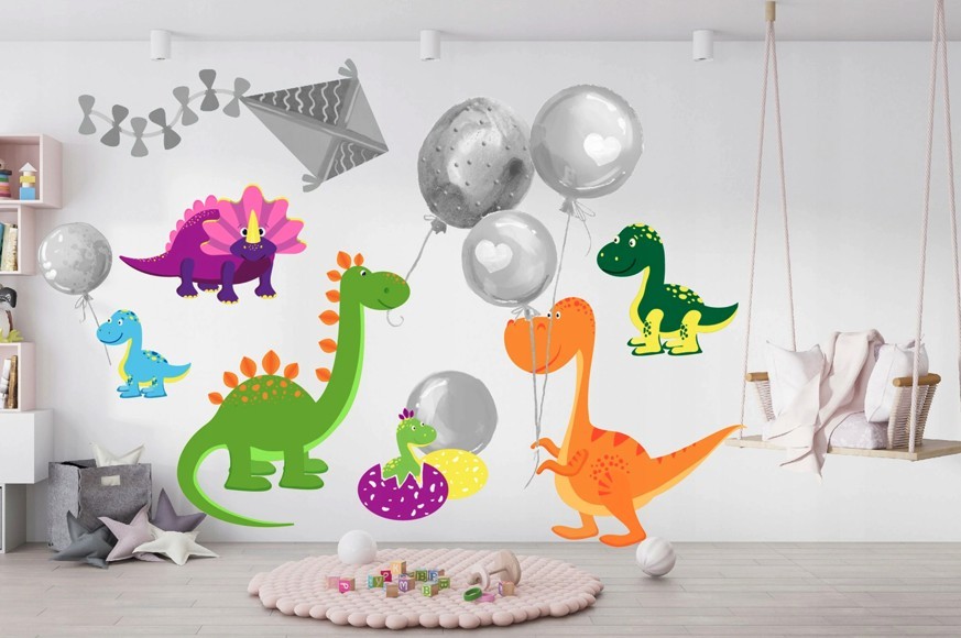 Samolepka na zeď veselý barevný dinosauři