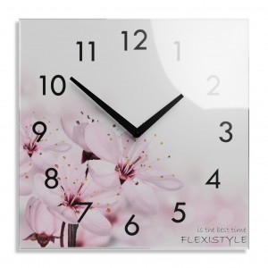 Dekorační skleněné hodiny 30 cm s motivem kvetoucích květin