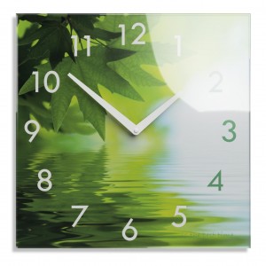 Dekorační skleněné hodiny 30 cm s motivem přírody