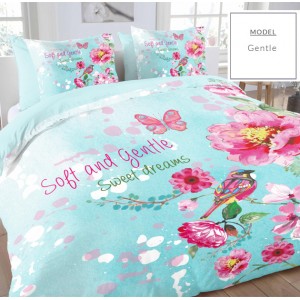Bavlněné povlečení na postel v modré barvě s květinami