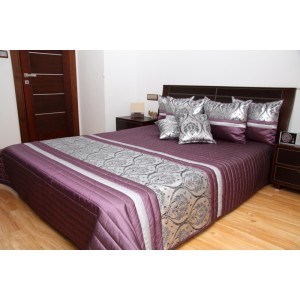 Luxusní přehozy na postel ve fialové barvě s proužky a ornamenty