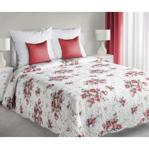 Bílý oboustranný přehoz na postel s květinovým vzorem