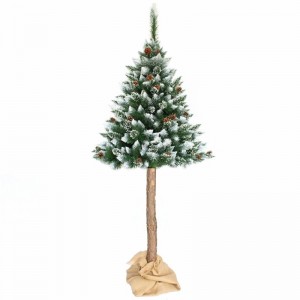Luxusní jemně zasněžená umělá vánoční borovice se šiškami na pařezu 190 cm