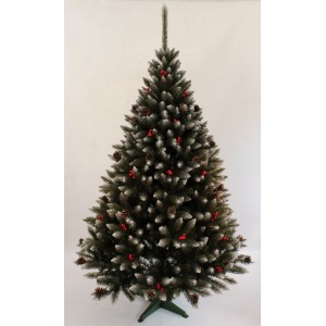 Zasněžený vánoční stromek s jeřabinou a šiškami 180 cm