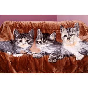 Akrylová deka hnědé barvy s kočkami